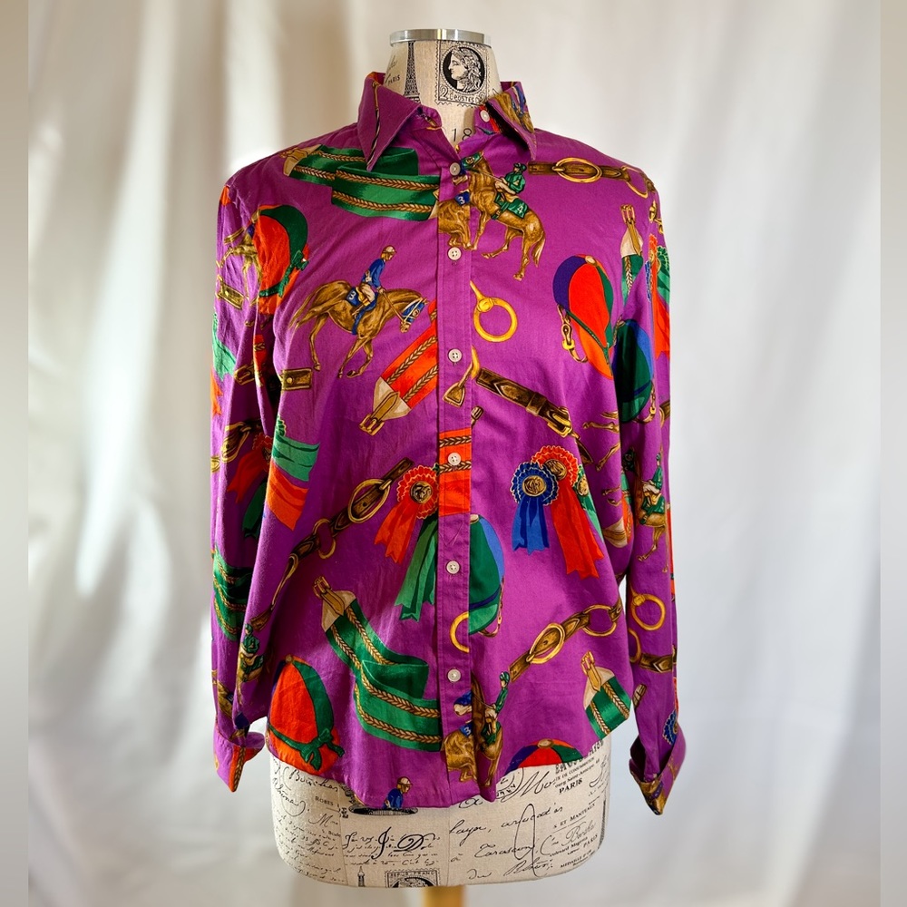 Ralph Lauren Vintage Purple Cotton Equestrian Women’s Button Down